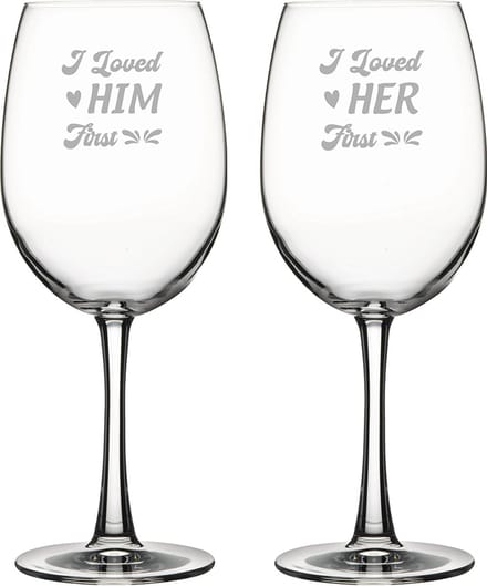 Gegraveerde set rode wijnglazen 58cl I loved him first - I loved her first