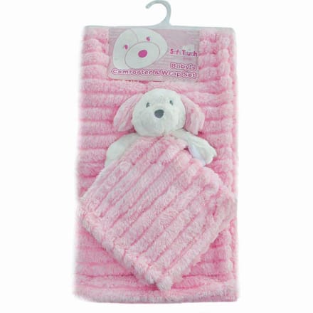 Soft Touch - Baby Set - Knuffeldoek & Dekentje (75x90 cm) - Roze - Hondje