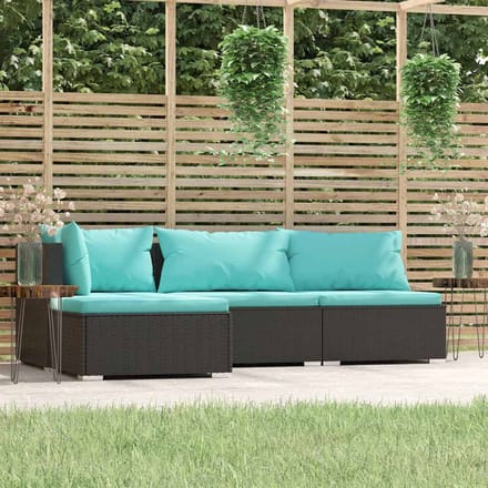 vidaXL - 4-delige - Loungeset - met - kussens - poly - rattan - zwart