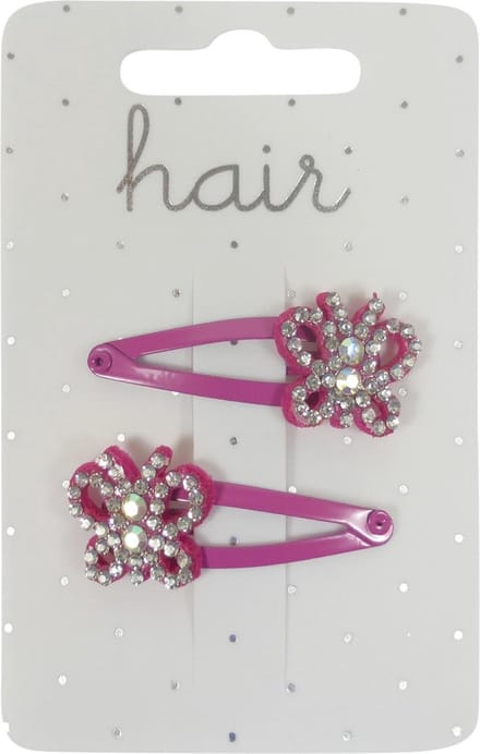 Haarspeldjes Klikklak 4.0cm Vlinder met Strass - Fuchsia - 2 stuks