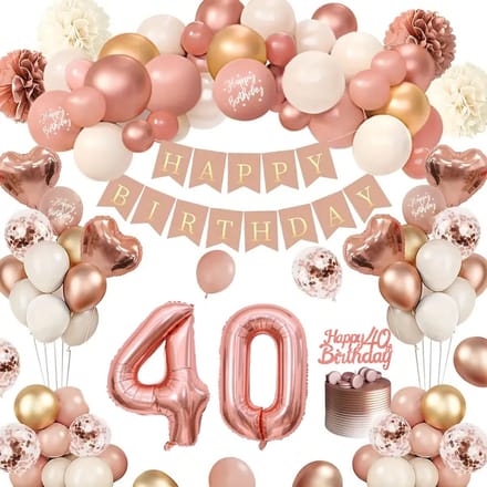 FeestmetJoep® 40 jaar verjaardag versiering & ballonnen - Rose goud & Wit