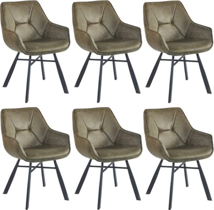 Colenis® - Solido Eetkamerstoel - Set van 6 - Groen - Microfiber Stof - Industrieel - Met armleuning - Stoel