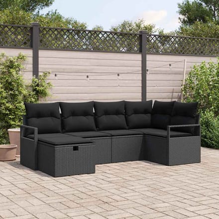 vidaXL - Bankstel - 6 - st - Zwart - poly - rattan