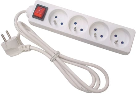 Perel Stekkerdoos met schakelaar, 4 stopcontacten met penaarde (type E), kabel 3 m, 3G1.5, gebruik binnenshuis, wit