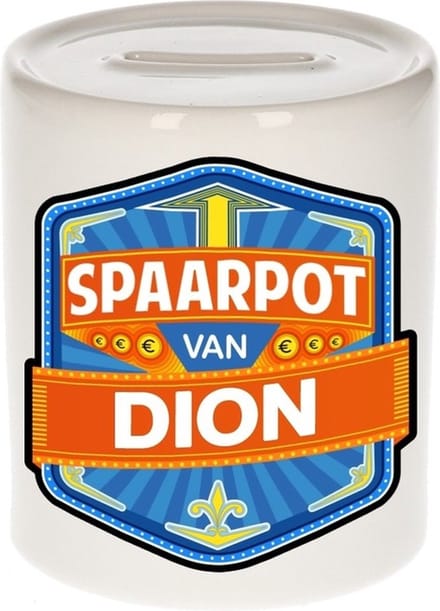 Bellatio Decorations Kinder spaarpot met naam - Dion - keramiek - met dop - wit - Sparen - Spaargeld van Dion