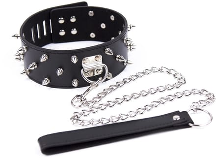 Smart Moves - Brede Collar met Spikes - Inclusief Leash - Zwart
