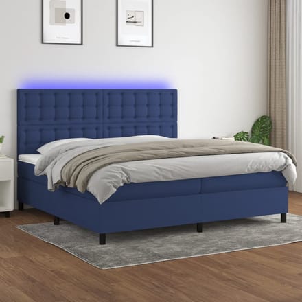 vidaXL - Boxspring - met - matras - en - LED - stof - blauw - 200x200 - cm
