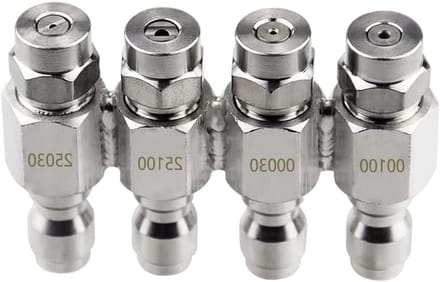 High Pressure Washer Nozzle - 4-Way Soft Spray, 1/4 Inch, Quick Connect, RVS, Voor Efficiënt Schoonmaken en Tuinonderhoud