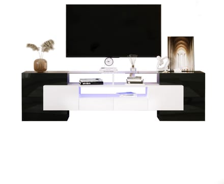 TV-lowboard - 200 cm - LED en Hoogglans - Elegant Glasoppervlak - Modern Design - Hout en Glas - Wit