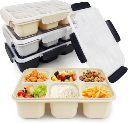 Famanu – 4 stuks herbruikbare bento-snackboxen met 6 compartimenten, lunchcontainers voor school, we
