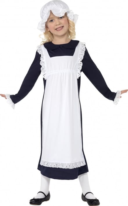 Smiffy's Dienstmeid kostuum - kinderen - ouderwets - boerin - weeskind - carnaval - compleet set 128/140
