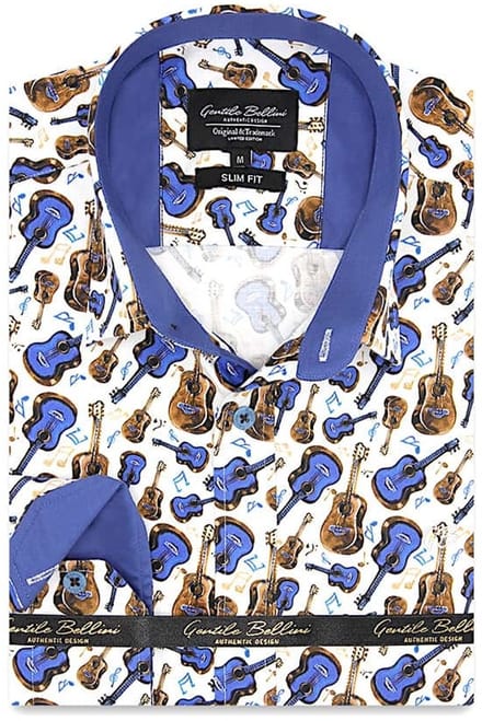 Heren Overhemd - Slim Fit - Guitar Hero Satijn - Wit - Maat S