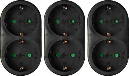 Benson Stopcontact splitter - 3x - duo - zwart - randaarde - verticaal - verdeelstekkers