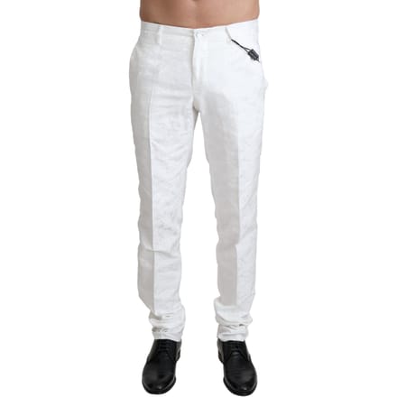Dolce & Gabbana Witte Brocade Jaquard Kleidbroek Mannenbroek