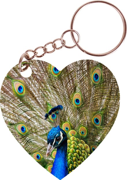 Sleutelhanger hartje 5x5cm - Pauw met Veren Uitstaand