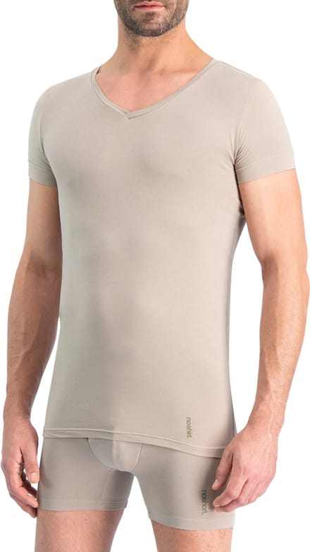 Noshirt Short Sleeve - SoftTouch Tencel - Heren Ondershirt - Regular V - Invisible Khaki - Maat M