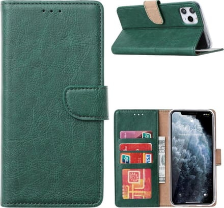 Hoesje Geschikt voor iPhone 13 Mini bookcase Met 2 stuks screenprotector temperede glass – Groen