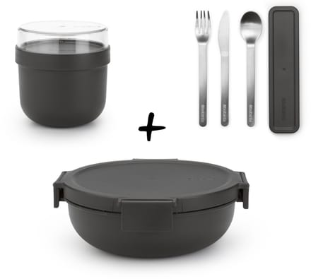 Brabantia Make & Take Set - Salade Lunchbox + Bestekset 3-delig + Yoghurtbeker - Dark Grey