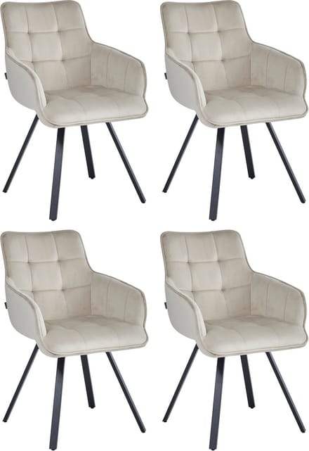 Colenis® - Taha Eetkamerstoel - Set Van 4 - Beige - Fluweel - Met armleuning - Draaistoel - 180°