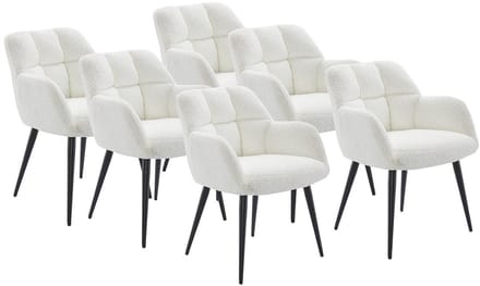 Vente-unique Set van 6 stoelen met armleuningen - Boucléstof en metaal - Wit - PEGA