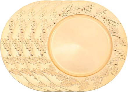 Feeric lights & Christmas Diner/Kerstdiner onderborden - 4x - goud - kerstprint - rond - D33 cm - multifunctioneel