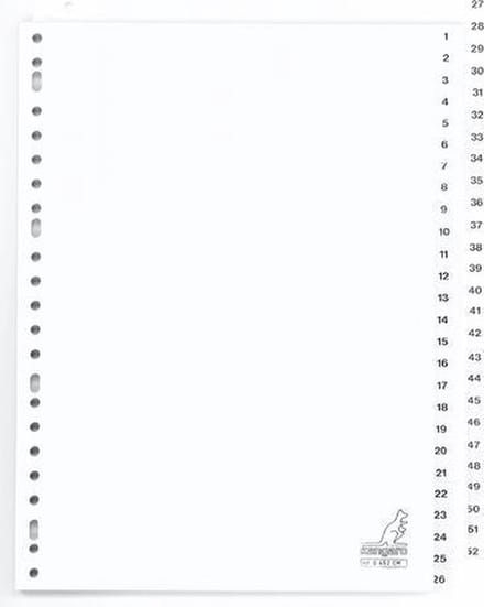 tabblad Kangaro A4 cijfers PP 120mµ wit 23-gaats 52-delig