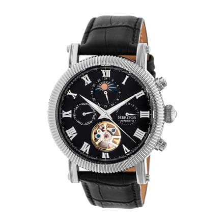 Heritor Automatic Winston Semi-Skelet Horloge met Leren Band - Zilver/Zwart