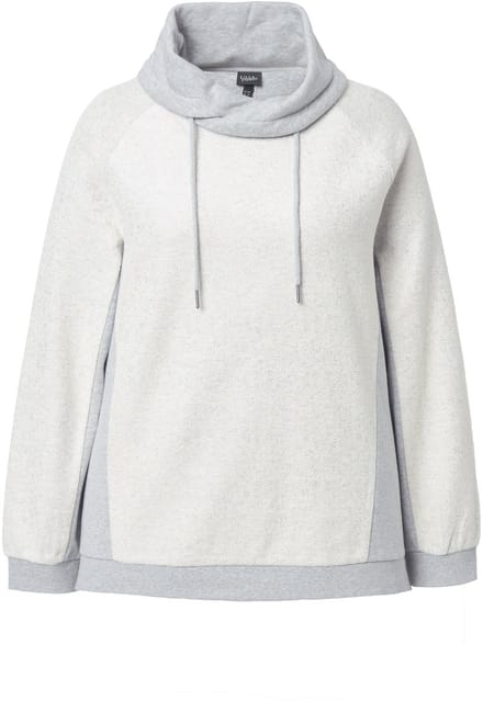 Ulla Popken - Dames - Sweatshirt glanseffect opstaande kraag lange mouw - Lichtgrijs melange - Maat 54+
