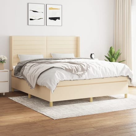 vidaXL - Boxspring - met - matras - stof - crèmekleurig - 160x200 - cm