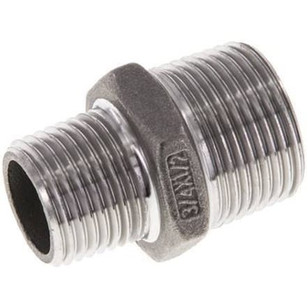 1/2'' NPT x 3/4'' NPT RVS Borstnippel 16 Bar