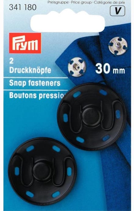 Aannaaidrukknopen 30 mm zwart - Aannaaidrukknopen - Prym