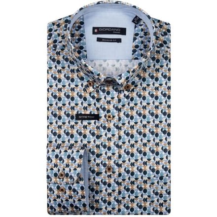 Giordano Overhemd Ivy Satin Stretch Geometric Fantasy Dots Navy-Multi / male