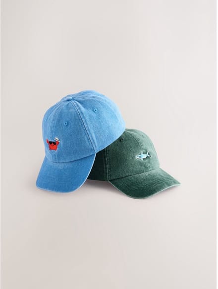 Next - Jongens - Set van 2 petten met wassing - Blauw