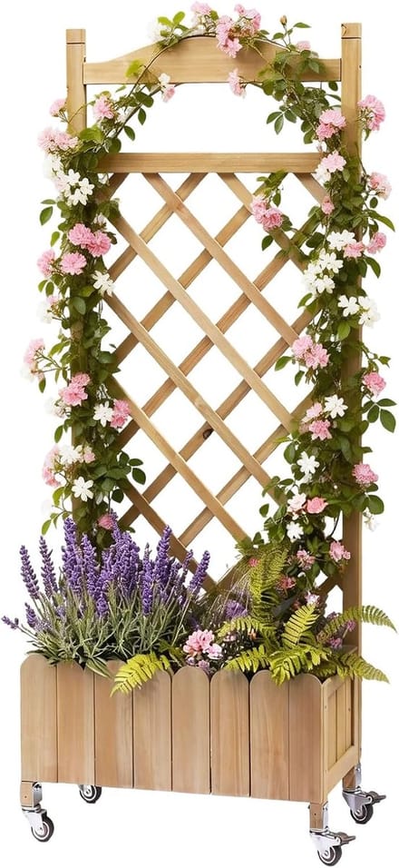 COMHOMA - Pflanzkasten mit Spalier - Mit Rollen und Drainagelöchern - 49x28x116cm