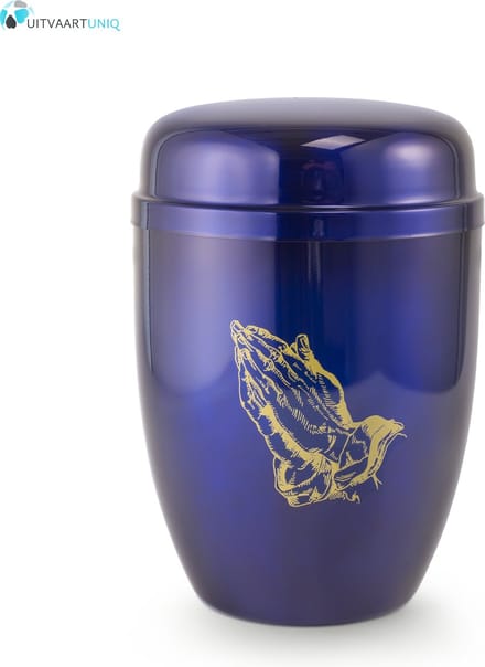 urn in gebed blauw - staal