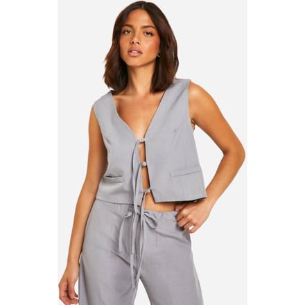 boohoo Dames Tie Front Tailored Waistcoat | Grey Marl | Maat: 6