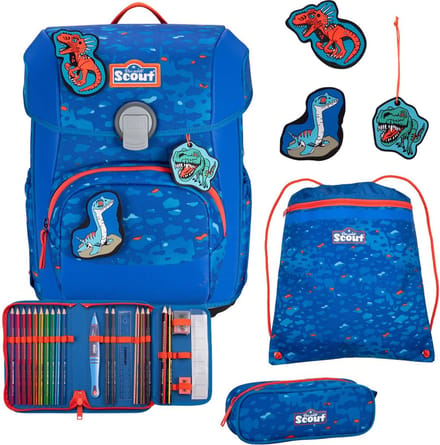 Scout Schooltas Superflash Neo Set 4-delig Blue Dino Blauw