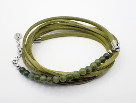 Colure® wikkelarmband met half edelsteen Taiwan jade suède olijfgroen