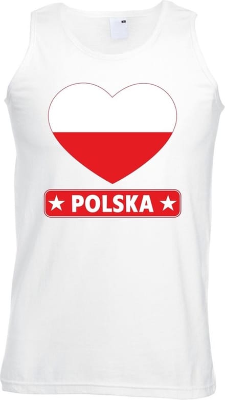 Polen singlet shirt/ tanktop met Poolse vlag in hart wit heren M