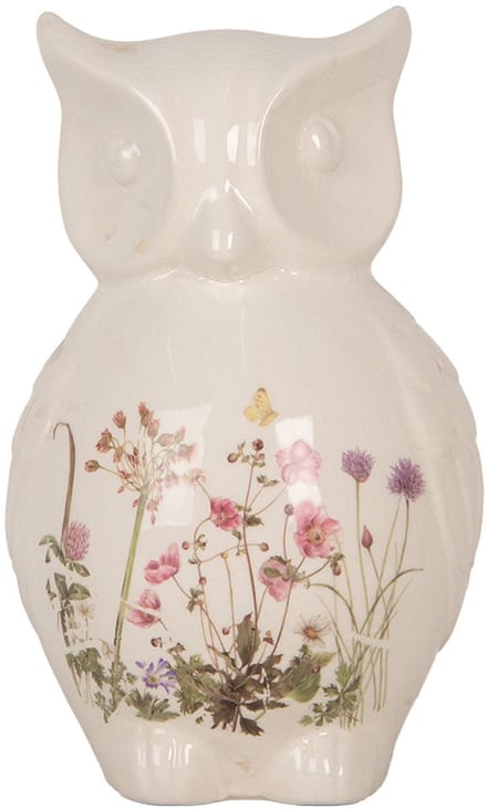 Clayre & Eef Decoratie Beeld Uil 13x12x22 cm Beige Roze Keramiek