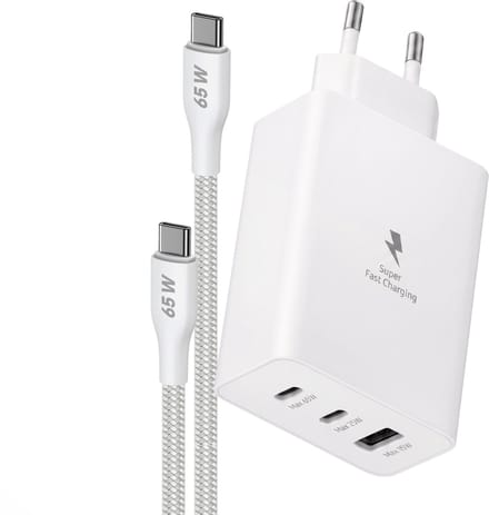 Phreeze USB C Adapter 3 Poorten + USB C Kabel 1M - USB-C naar USB-C - Snellader - Telefoon Oplader - Laptop Oplader USB-C - Wit