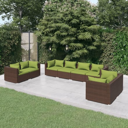 vidaXL - 8-delige - Loungeset - met - kussens - poly - rattan - bruin