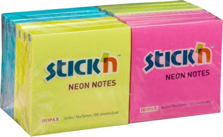 Stick'n sticky notes - 12-Pack - 76x76mm - verschillende kleuren - 1200 memoblaadjes