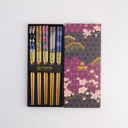 Tokyo Design Studio – Eetstokjes Cadeauset – Bloemen – 5 Paar – 23 cm