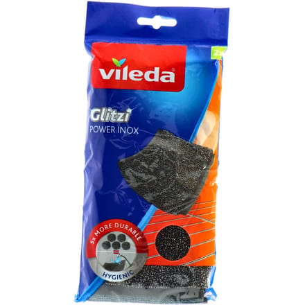 Vileda Schuursponds Glitzi Power Roestvrij Staal 2st