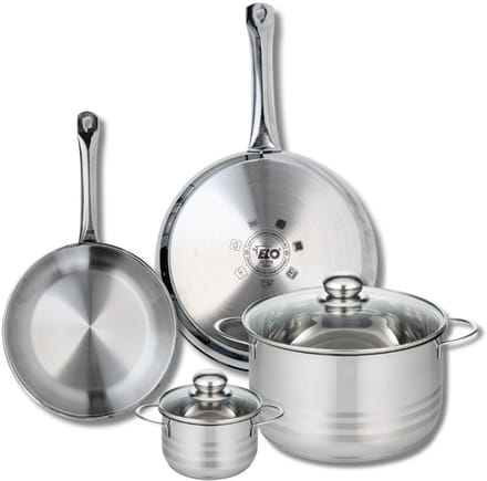 Set van 2 Koekenpannen 24 en 28 cm en 2 kookpotten 12 en 24 cm Elo Profi Brillant