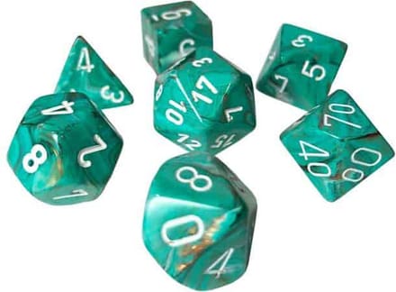 Chessex Marble Oxi-copper/wit Polydice Dobbelsteen Set (7 stuks)