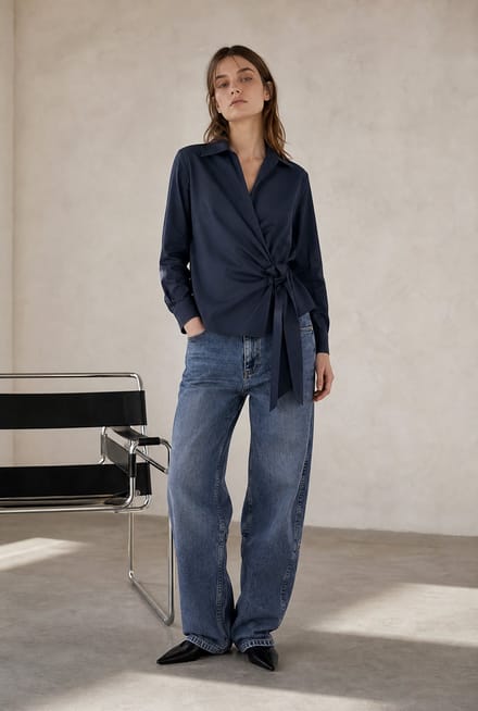 Vivi lyocell knot blouse | Blue Denim - Blue Denim / M