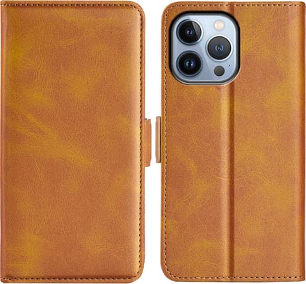 MobyDefend Hoesje - Geschikt voor iPhone 14 Pro Max - Luxe Wallet Book Case (Sluiting Zijkant) - Lichtbruin