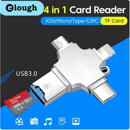 4 In 1 Kaartlezer - Usb 3.0 Naar Type C Adapter - Usb Naar Ios - Micro Tf Kaart - Converter voor Pc Iphone Samsung- Grijs